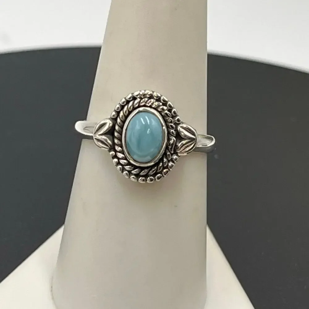 Natural Larimar Ring 925 Sterling Silver Handmade Oval Cabochon Gemstone‎ Sz 8